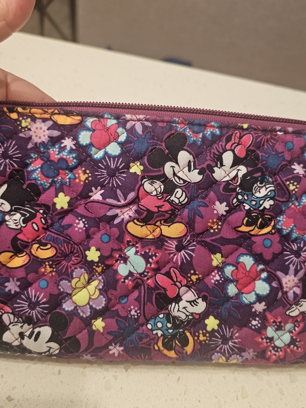 Minnie & Mickey Floral Quilted Zip  Wallet Pouch [Like New]
